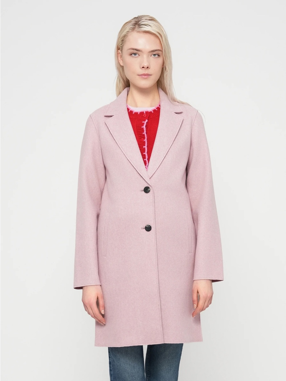 Womens Blush Pink Single-Breasted Wool Coat
